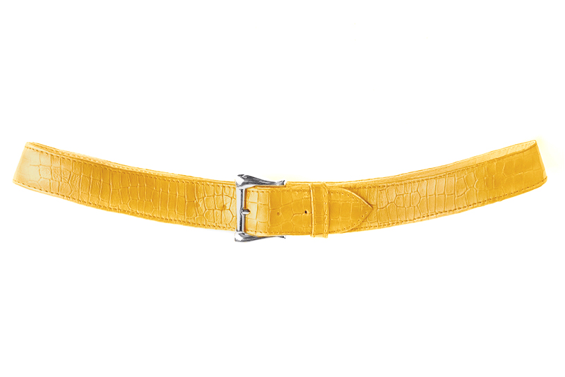 Mustard yellow women's dress belt, matching pumps and bags. Made to measure. Profile view - Florence KOOIJMAN